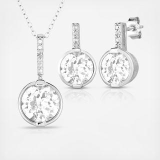 White Topaz and Diamond Earrings and Necklace Set