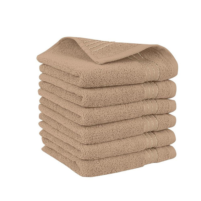 Elegant Comfort Premium Turkish Cotton 6 Pack Washcloths Set - 13 x 13 inch, Luxurious Hotel Spa Quality 100% Turkish Cotton 6PC Washcloth Set - Highly Absorbent - Soft Bathroom Towels, Taupe
