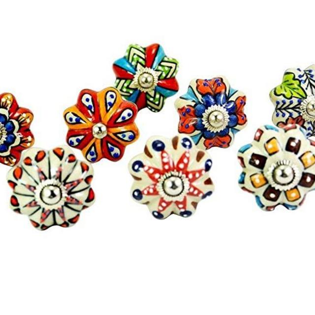 Artncraft Set of 20 Vintage Color Multi Designed Ceramic Cupboard Cabinet Door Knobs Drawer Pulls & Chrome Hardware 1 (Multi Color 20)