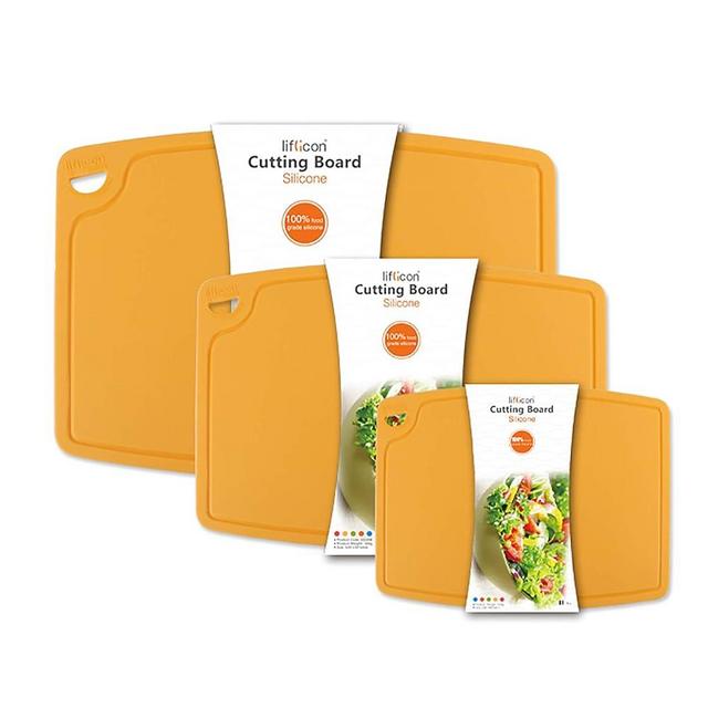 Liflicon Thick Cutting Boards Set of 3pcs Large 14.6'' x 10.43'',Middle 12.6'' x 9.1”, Mini 9.1”x7.1” Juice Grooves Easy Grip Handle Dishwasher Safe for Kitchen,Chif-Yellow