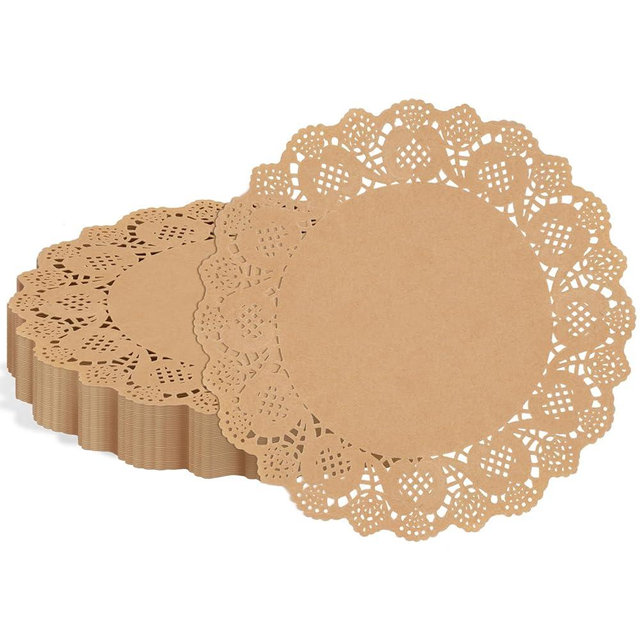 WYTAOHZL 300 Pieces Lace Paper Doilies for Tables 13.5 Inch Round Brown Paper Doilies for Food Cakes Desserts