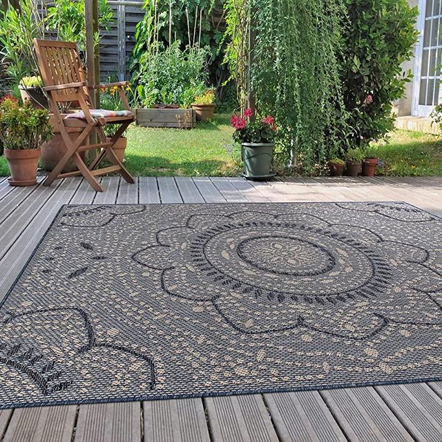 Rugshop Medallion Easy Cleaning for Patio Rugs,Deck Rugs,Balcony Rugs Indoor/Outdoor Area Rug 5' x 7' Blue