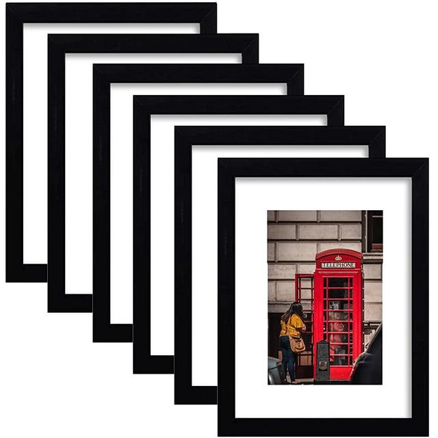 PWTAKO 11x14 Picture Frame Set of 6, Display Pictures 8x10 with Mat or 11x14 Without Mat for Wall Mounting ,Black