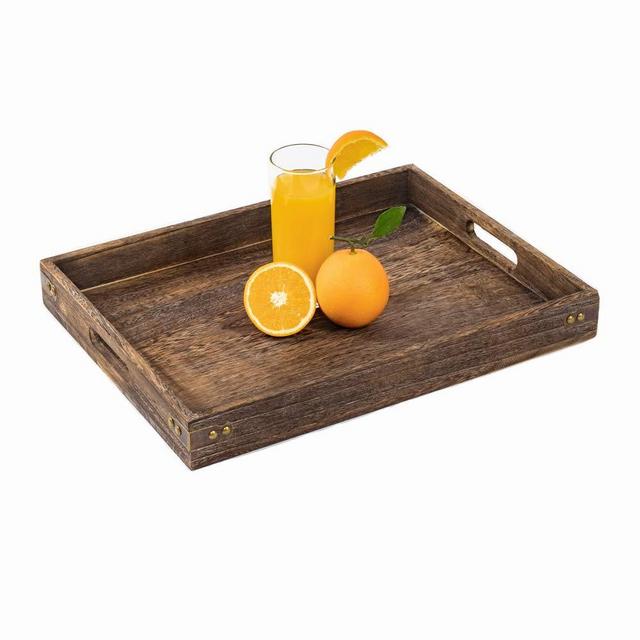 Sufandly Large Wooden Tray with Handles, Rectangle Serving Tray 16.9 x 12.9 Inch Wood Color…