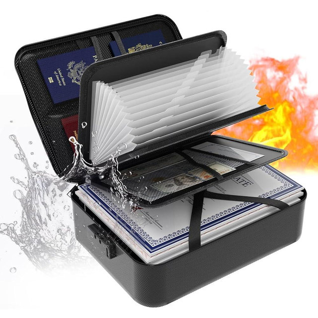 Fireproof Document Box with Accordion File Folder,Important Document Organizer with Lock,4-Layer Fire Proof File Box for Documents,Certificates,Important Document Storage for Home,Bussiness Trip