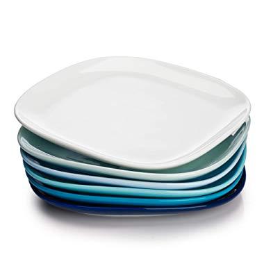 Sweese 152.003 Porcelain Square Dinner Plates - 10 Inch - Set of 6, Cool Assorted Colors