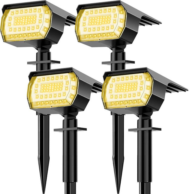 LANSOW Solar Spot Lights Outdoor, [4 Pack/57 LED] 2-in-1 Solar Landscape Spotlights, 3 Modes IP65 Waterproof Dusk to Dawn Solar Powered Flood Wall Lights for Outside Yard Garden Pathway(Warm White)