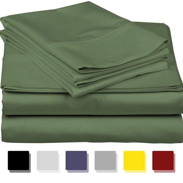 Thread Spread - True Luxury 1000-Thread-Count 100% Egyptian Cotton Bed Sheets, 4-Pc Queen SAGE Sheet Set, Single Ply Long-Staple Yarns, Sateen Weave, Fits Mattress Upto 18'' Deep Pocket