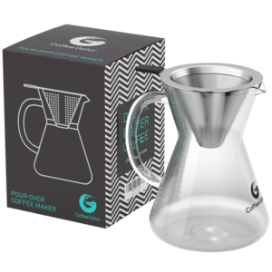 Pour Over Coffee Brewer with Reusable Stainless Steel Mesh Filter - 3-cup / 13.5floz / 400ml