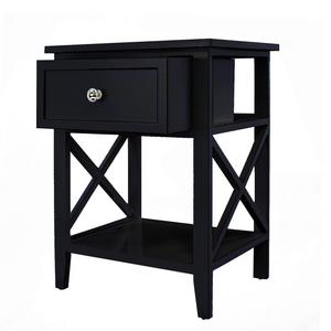 DL furniture - Preminum Night Stand X-Design Side End Table Night Stand Storage Shelf with Bin Drawer | Black