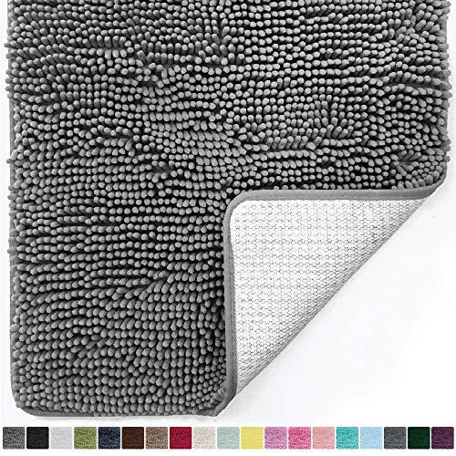 Gorilla Grip Original Luxury Chenille Bathroom Rug Mat, 44x26, Extra Soft and Absorbent Large Shaggy Rugs, Machine Wash Dry, Perfect Plush Carpet Mats for Tub, Shower, and Bath Room, Gray