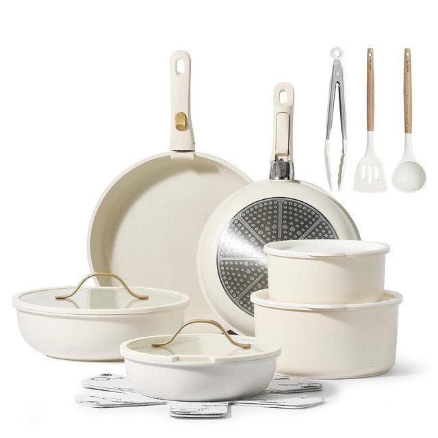 CAROTE 20pcs Pots and Pans Set, Nonstick Cookware Set Detachable Handle, Kitchen Cookware Sets with Removable Handle, RV Cookware Set, Oven Safe