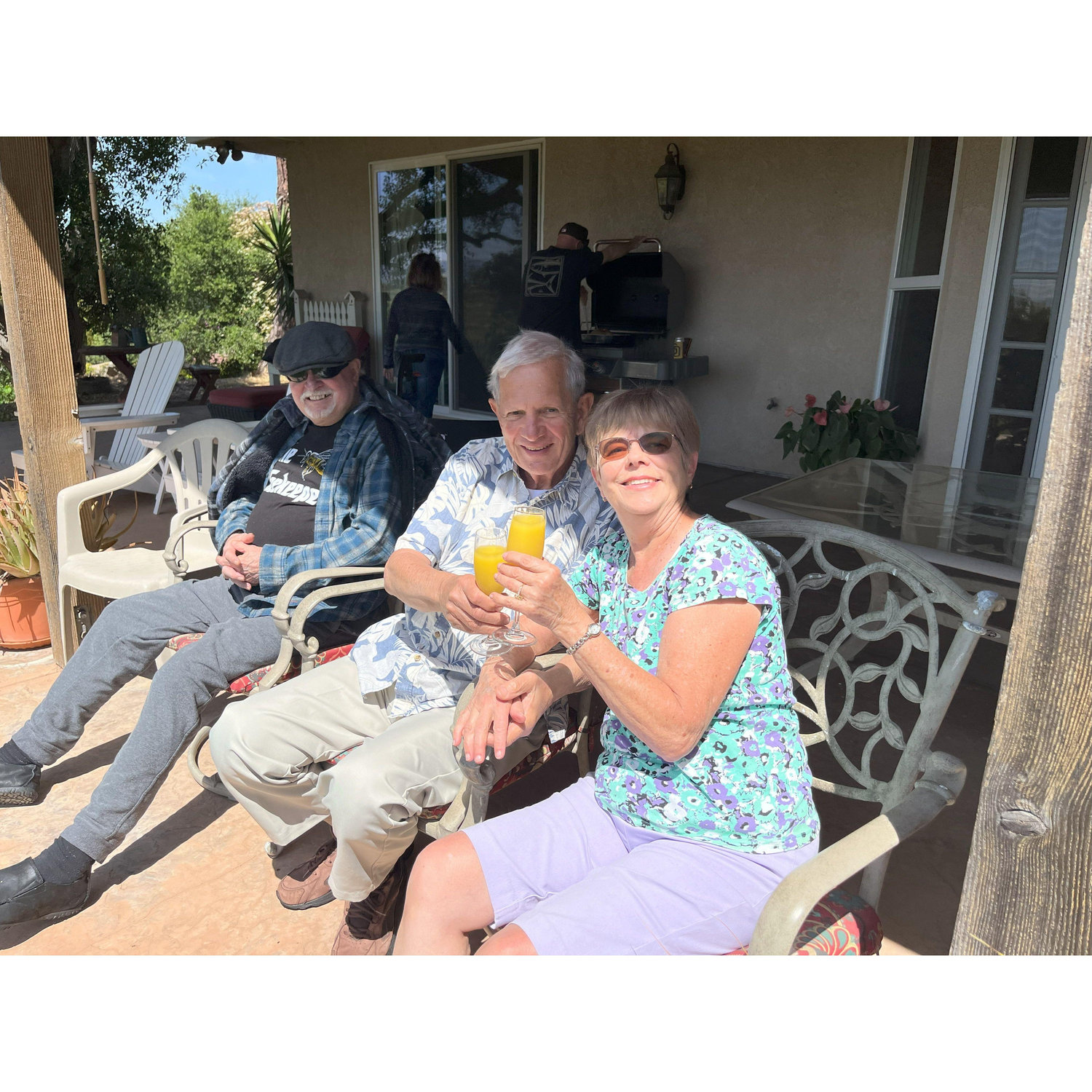 Toasting to our engagement at Bill and Mary Lou Mathewson's (Bill on the left)