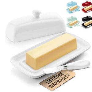 Zulay Butter Dish With Lid For Countertop - Porcelain White, Ceramic Butter Dish with Knob Handle Great for Cooking - Elegant Design Butter Holder - Durable & Sturdy Butter Keeper - White