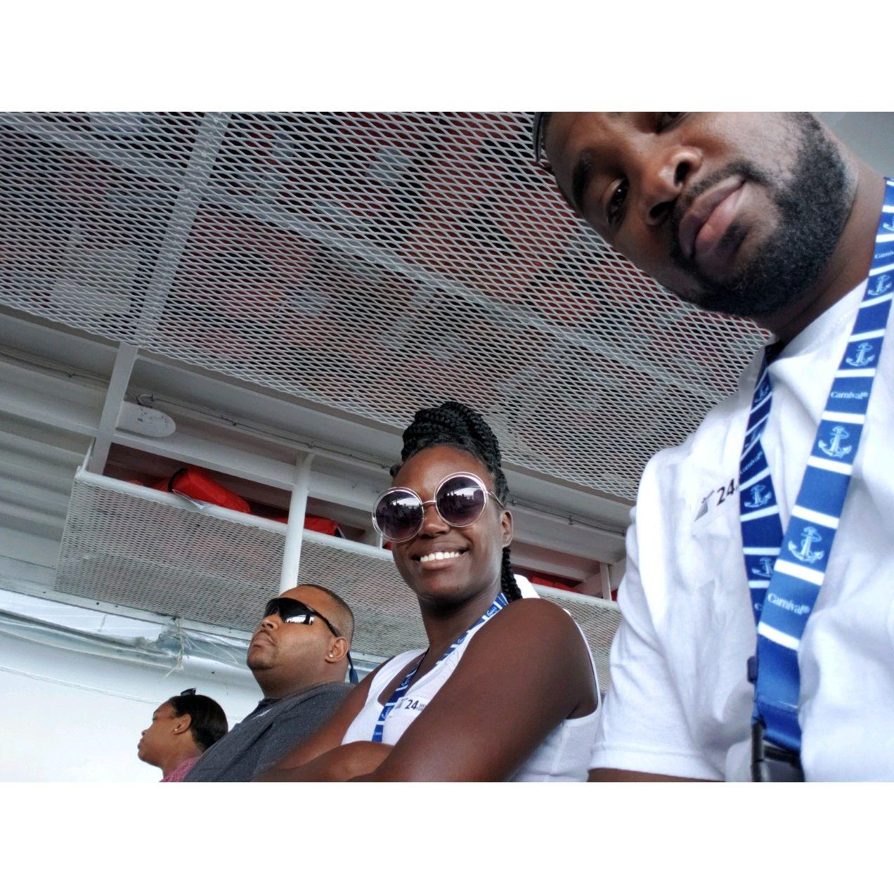 left the big boat to get on a smaller boat to get to the island