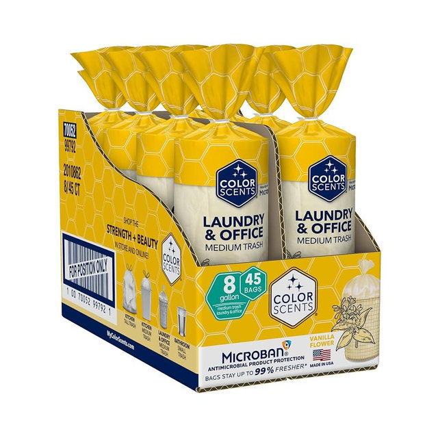 Color Scents Medium Trash Bags - 8 Gallon, 360 Total Bags (8 Packs of 45 Count), Twist Tie - Cream bag in Vanilla Flower Scent with Microban