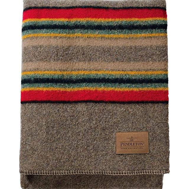 Pendleton Yakima Camp Thick Warm Wool Indoor Outdoor Striped Throw Blanket, Mineral Umber, Twin Size