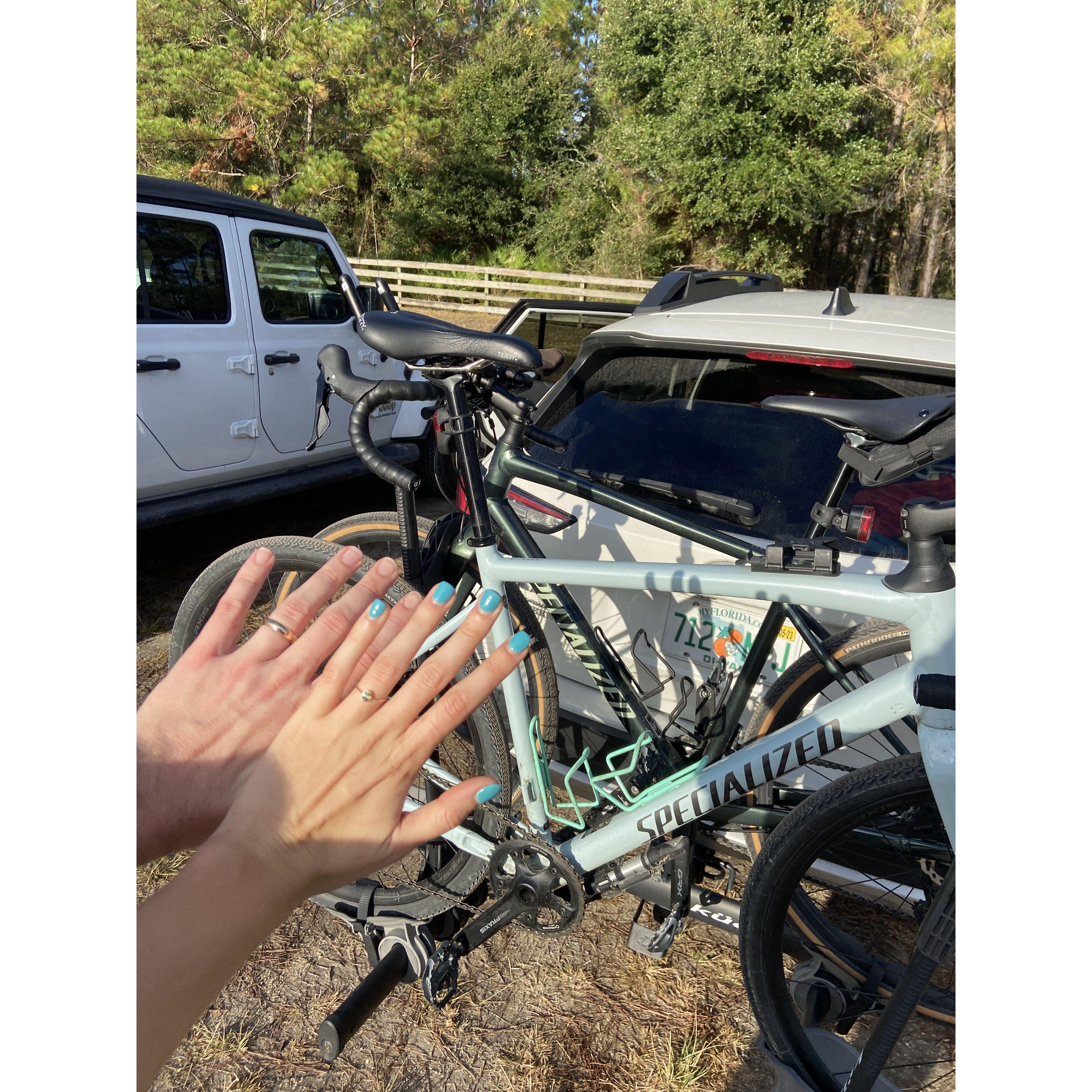 We exchanged rings in Guana Reserve, our favorite place to gravel bike in Jax!