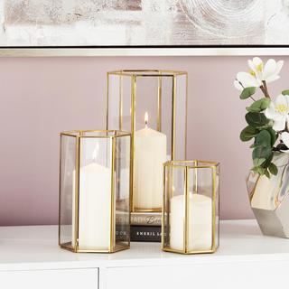 3-Piece Golden Modern Lantern Set