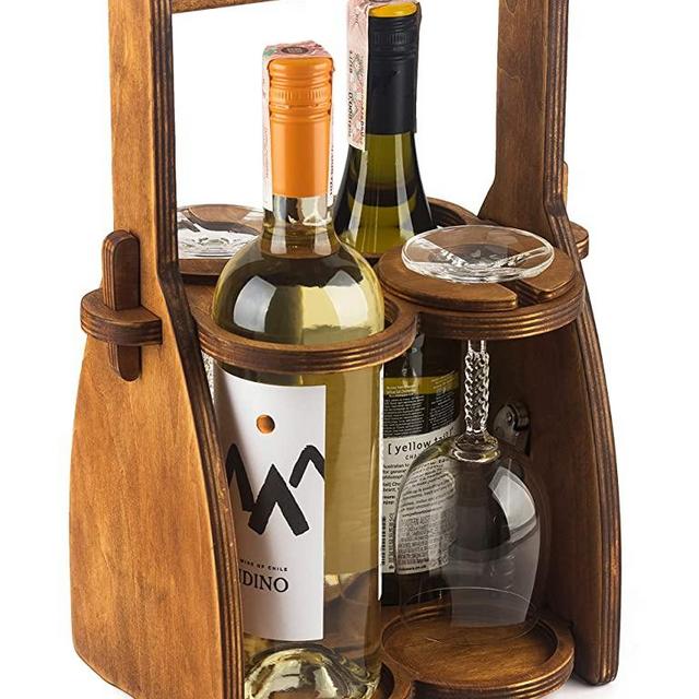 Wood Wine Bottle Glasses Caddy - Beer Carrier - Drinking Desk Accessories - Craft 4 Pack bottle Case - Men's Wine Organizer - Glass tray holder - Wine storage stand - Drink Holder for beer, for wine
