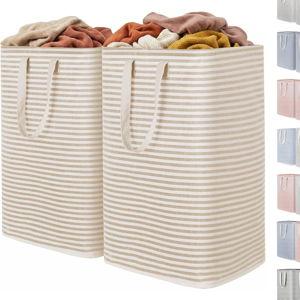 Lifewit 2 Pack Laundry Basket 80L Each, Collapsible Clothes Hamper with Reinforced Handles, Freestanding Waterproof Design for Bedroom and Laundry Room, Beige 160L Total