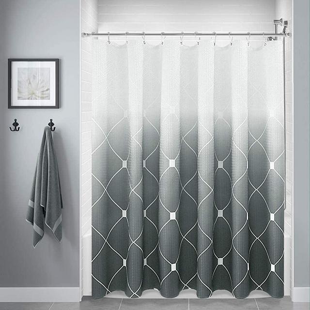 Grey and White Ombre Shower Curtain Set for Bathroom,Geometric Pattern Bathroom Shower Curtains with 12 Hooks,Waterproof Shower Curtain Liner, Durable and Machine Washable, 72 x 72 inches, Grey