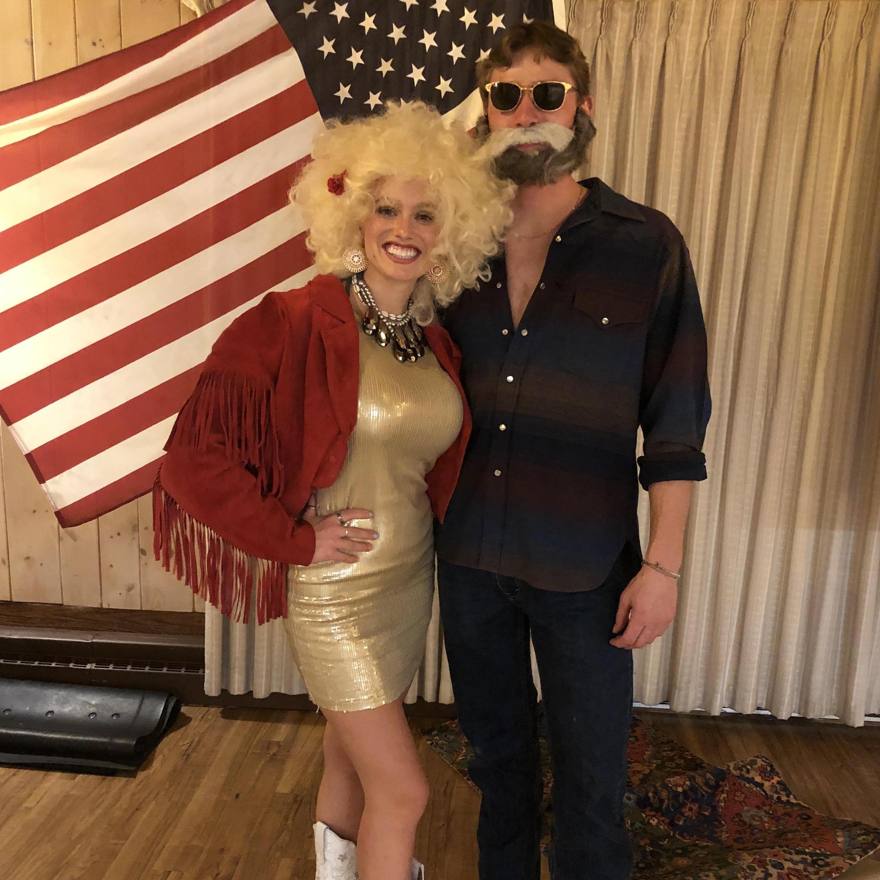 This is by far the best Halloween costume yet. Dolly Parton and Kenny Rogers.