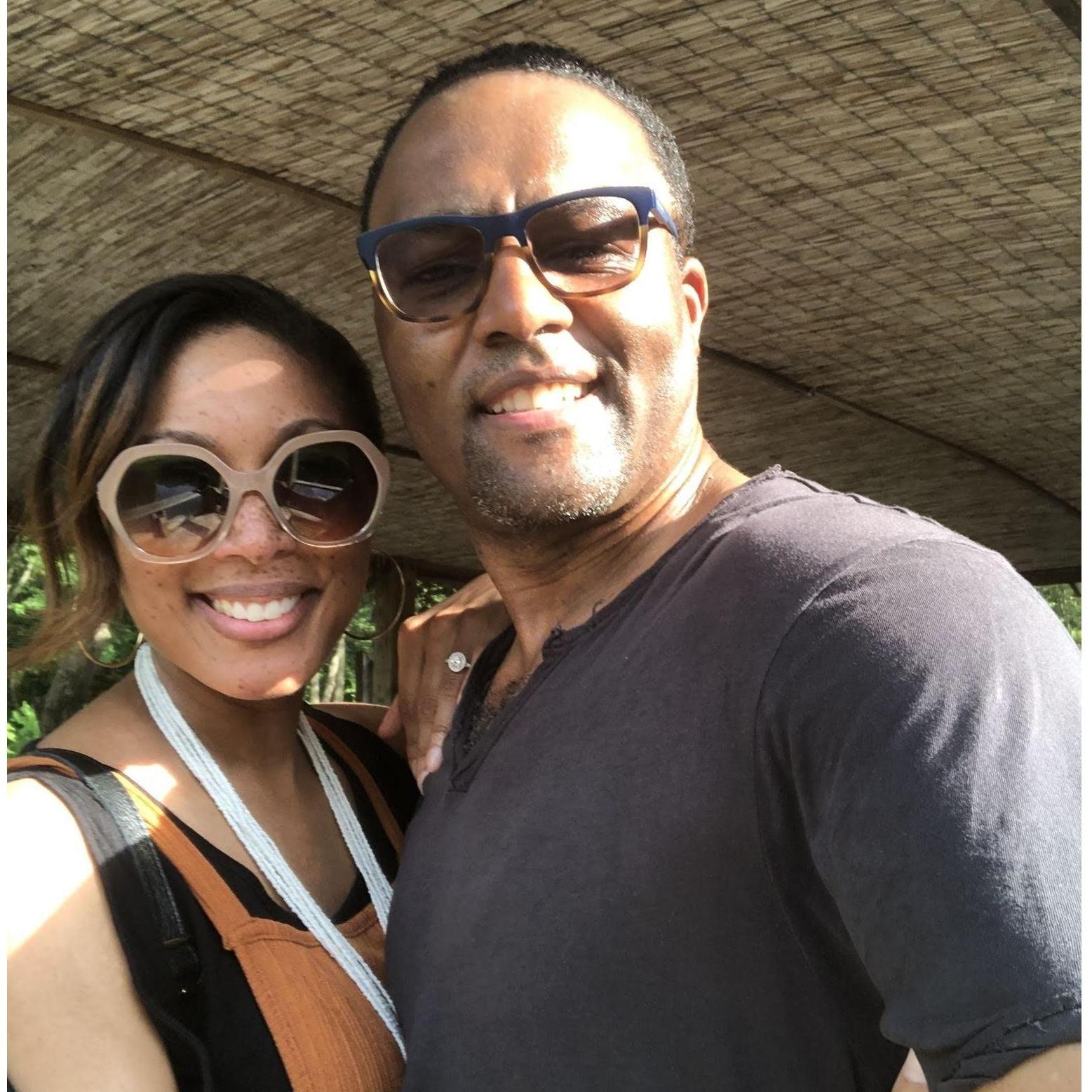 On the day of the proposal he took me to the beautiful Brookside botanical garden. What a surprise I got! We are standing under a gazebo over a small pond.