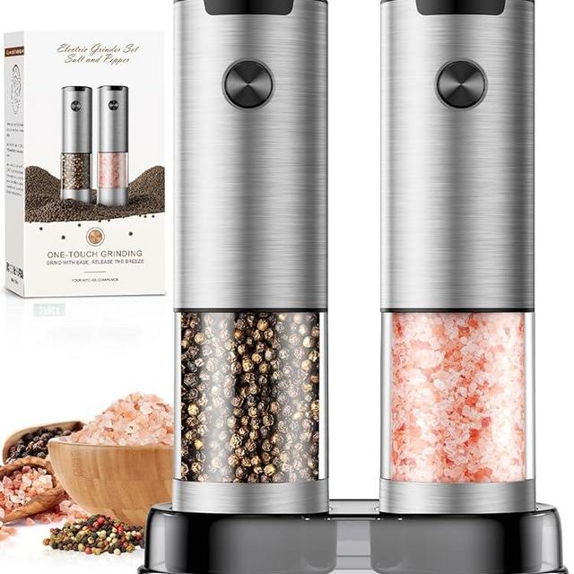 Electric Salt and Pepper Grinder- Automatic Battery Pepper Mill Shakers Kitchen Essentials for New Home Adjustable Coarseness Upgraded Larger Capacity with Led for Housewarming Gifts