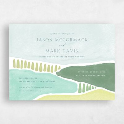 Blue Greenery Wedding Invitation - Vallejo Landscape