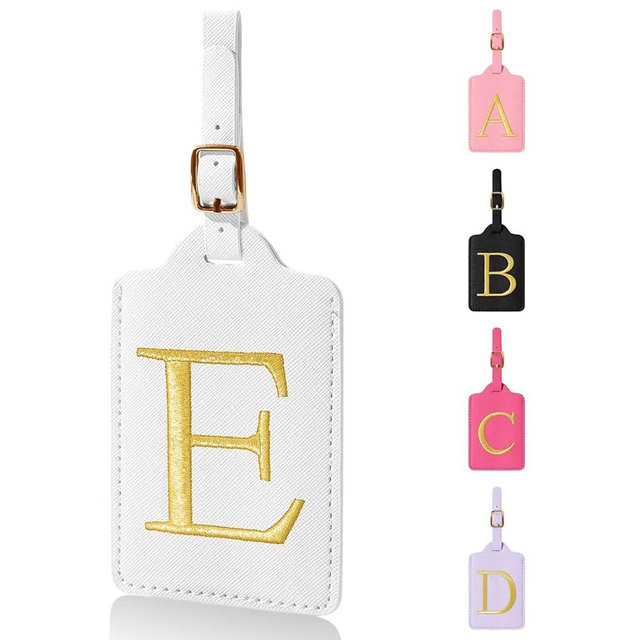 Personalized Initial Luggage Tags for Suitcases,Leather Letter Cute Luggage Tags with Privacy Name Card,Embroidered Monogrammed Travel Bag Backpack Tags Gifts for Women Kids Girls Teens