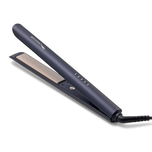 Bio Ionic GoldPro Hair Straightener, Blue, Moisturizing Heat Technology & 24K Gold MX, Hair Straightening Iron for Sleek Styles & Flat Iron Curls, 40% Longer Plates, Adjustable Heat