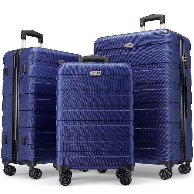 AnyZip Luggage Sets 3 Piece PC ABS Hardside Lightweight Suitcase with 4 Universal Wheels TSA Lock Carry On 20 24 28 Inch Dark Blue