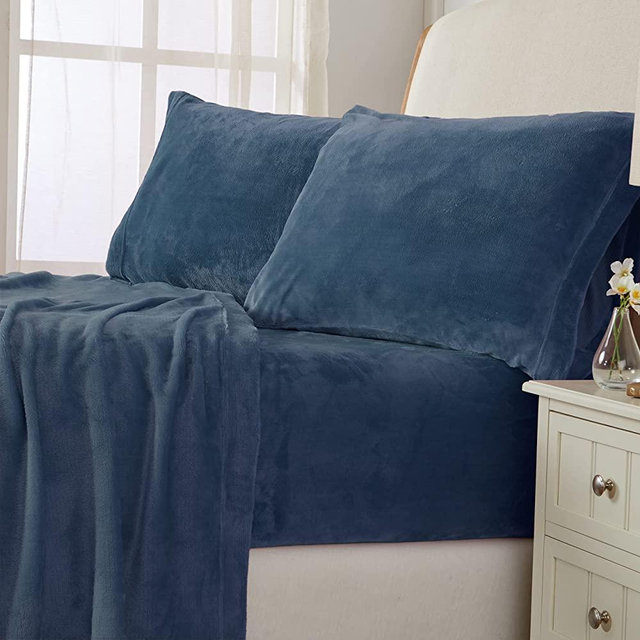 Ultra Soft Micro Fleece Sheets Set with Extra Deep Pockets | Extra Soft Velvet Fleece Sheet Set | Super Plush Polar Fleece | Velvet Plush Cozy Warmth | Tribeca Collection (Queen, Infinity Blue)
