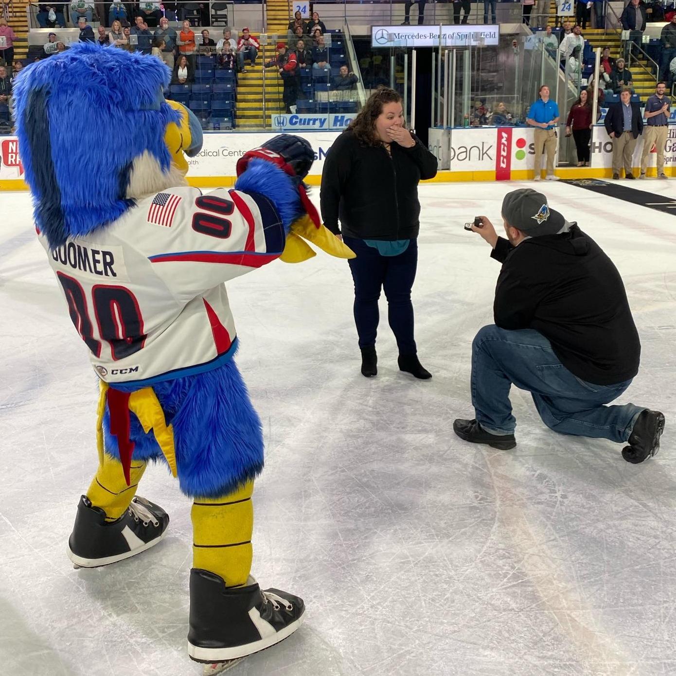 The proposal at center ice at the Springfield Thunderbirds game! November 1, 2019