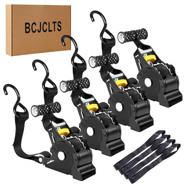 BCJCLTS Retractable Ratchet Straps,1" x 10' Heavy Duty Ratchet Straps Self Retractable Tie Down Straps with Soft Loops for Motorcycle, Truck,Trailer(4-Pack)