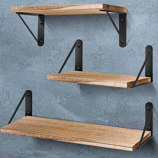 AIBORS Floating Shelves for Wall, Rustic Wood Wall Shelves Decor Set of 3 for Bedroom, Bathroom, Living Room, Kitchen, Office, Laundry Room, Burlywood