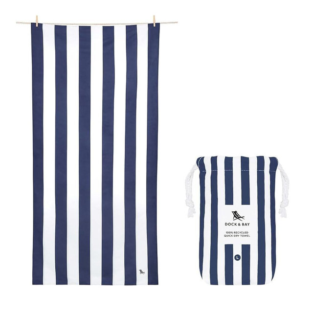 Dock & Bay Beach Towel - Quick Dry, Sand Free - Compact, Lightweight - 100% Recycled - Includes Bag - Cabana - Whitsunday Blue, Extra Large (200x90cm, 78x35)