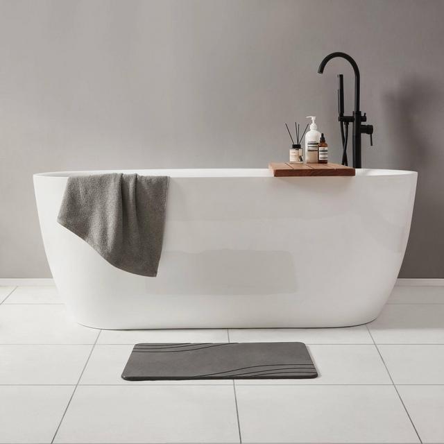 15.4"x23.6" Diatomaceous Stone Hard Bath Mat Graphite Gray