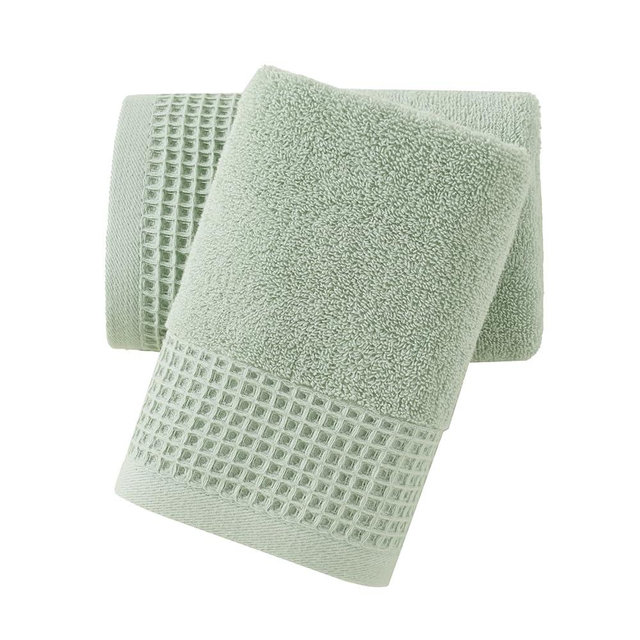 sense gnosis Terry & Waffle Weave Hand Towels Decorative Design Premium Cotton 2 PC Towel Set - Soft Absorbent Quick-Dry Bathroom Hand Towel (13X 29 Inch, Green)