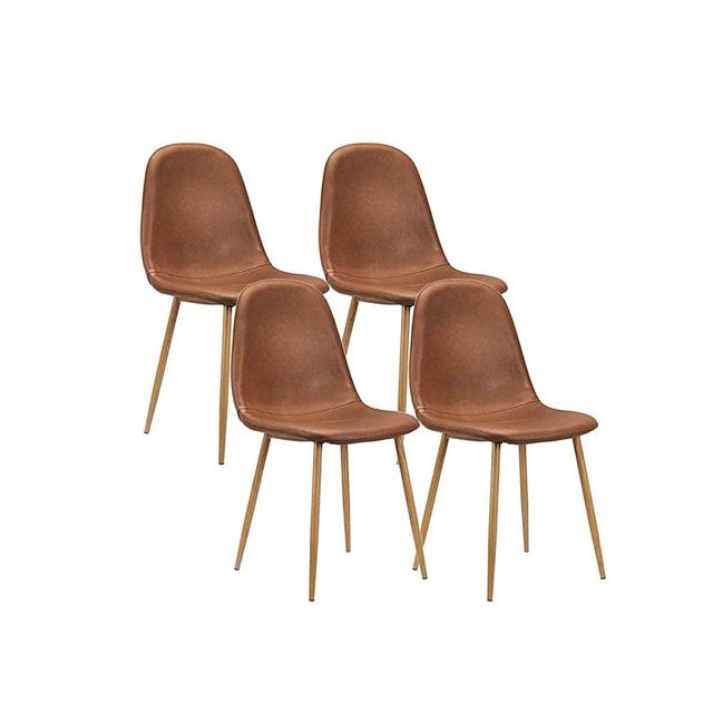 CangLong Washable PU Cushion Seat Back, Mid Century Metal Legs for Kitchen Dining Room Side Chair, Set of 4, Brown
