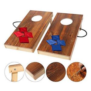 OOFIT Solid Wood Premium Cornhole Game Set with Fashionable, Durable Printed Surface and Underneath, Junior Size 1 x 2 feet CornHole Bean Bag Toss Game Portable Indoor and Outdoor