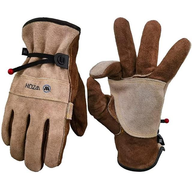 WZQH Leather Work Gloves for Men or Women. Large Glove for Gardening, Tig/Mig Welding, Construction, Chainsaw, Farm, Ranch, etc. Cowhide, Cotton Lined, Utility, Firm Grip, Durable. Coffee-grey L