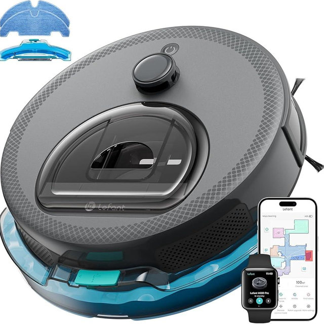Lefant LiDAR Robot Vacuum and Mop, Smart Mapping and Obstacle Avoidance, Tangle-Free Pet Hair, 2.4G/5G WiFi App Control, Slim Design for Wider Coverage, Carpet Detection, M330 Pro, Grey