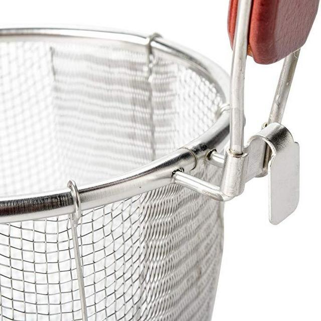 Stainless Steel Pasta Strainer/Blanching Basket with Wood Handle