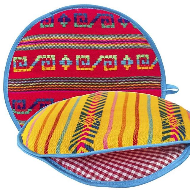 Authentic Mexican Cloth Tortilla Holder Warmer Pouch 1Pz Double Sided. Insulated Tortillera Microwave Oven Safe for Corn, Flour Taco, Burrito, Quesadilla,Bread, Roti. Tortillero Termico de Tela Red
