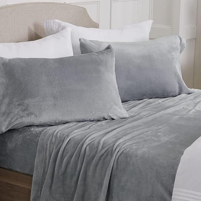 Velvet Plush Sheet and Pillowcase Set with Extra Deep Pockets | Extra Soft Micro Fleece Sheet Set | Ultra Plush and Cozy Warmth | Velvety Soft Heavyweight | Tribeca Collection (King, Grey)