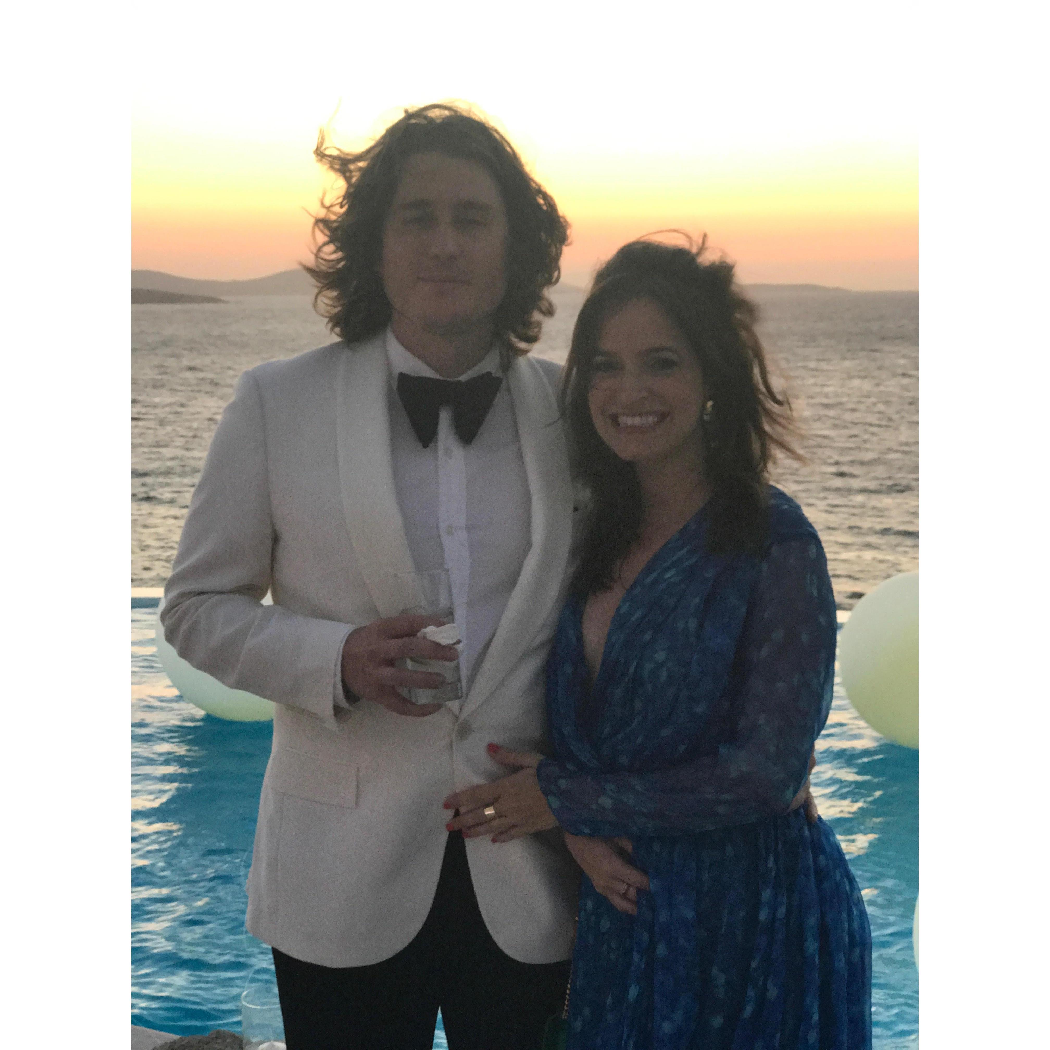 Jessica looking divine while Steve tries his best James Bond impression. In Mykonos.