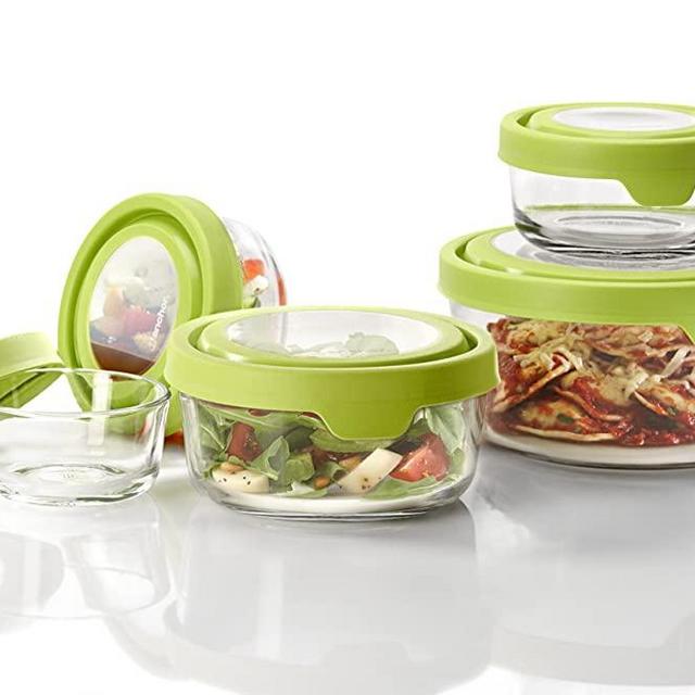 Anchor Hocking TrueSeal Glass Food Storage Containers with Lids, Green, 10-Piece Set
