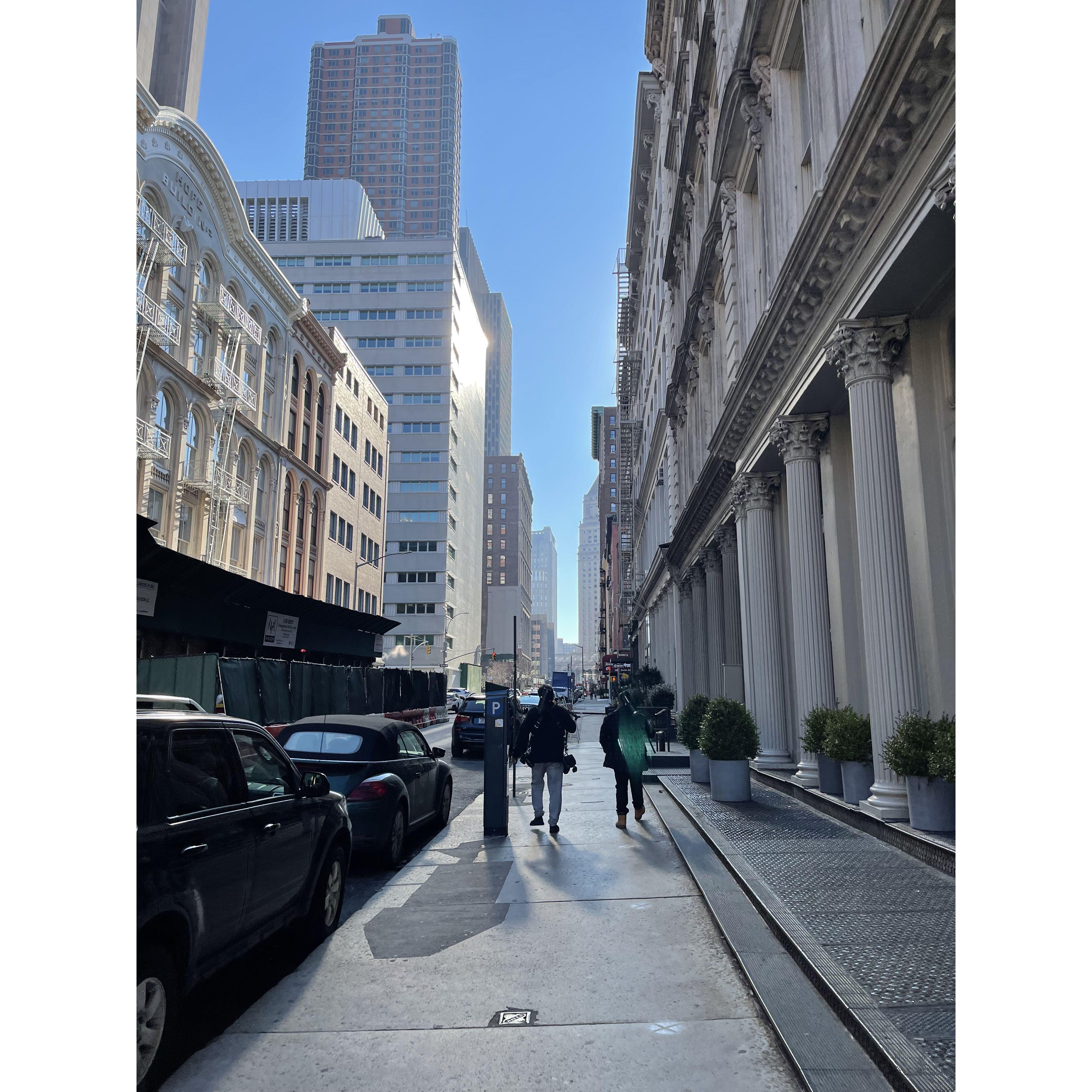 Walking through NYC for our engagement photo shoot